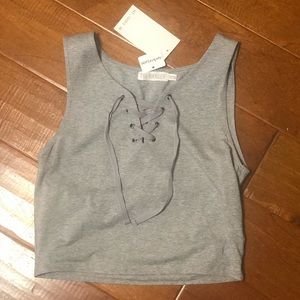 Grey lace up crop top tank